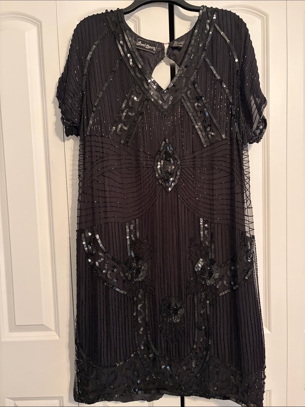 Jewel Queen $100% pure silk Black Beaded Midi Dress